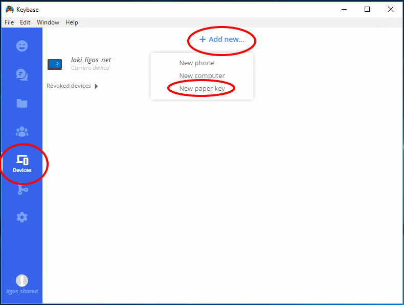 Devices -> Add New -> Paper Key