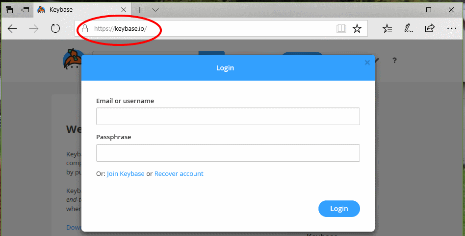 Login to Keybase website
