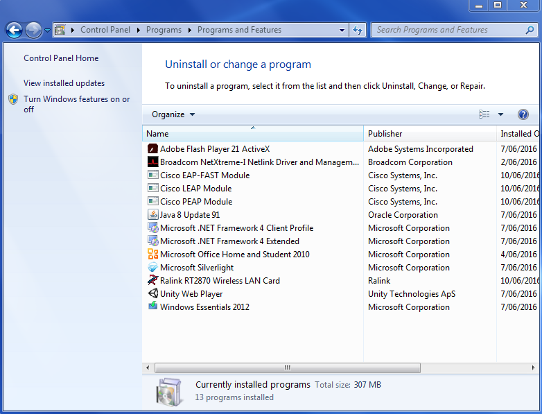 Add or Remove Programs From Windows 7