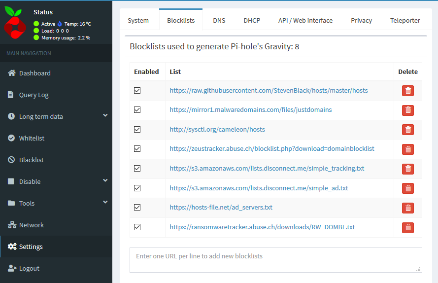 Blocklists. The last one is added manually.