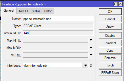 A PPPoE interface attached to the VLAN.