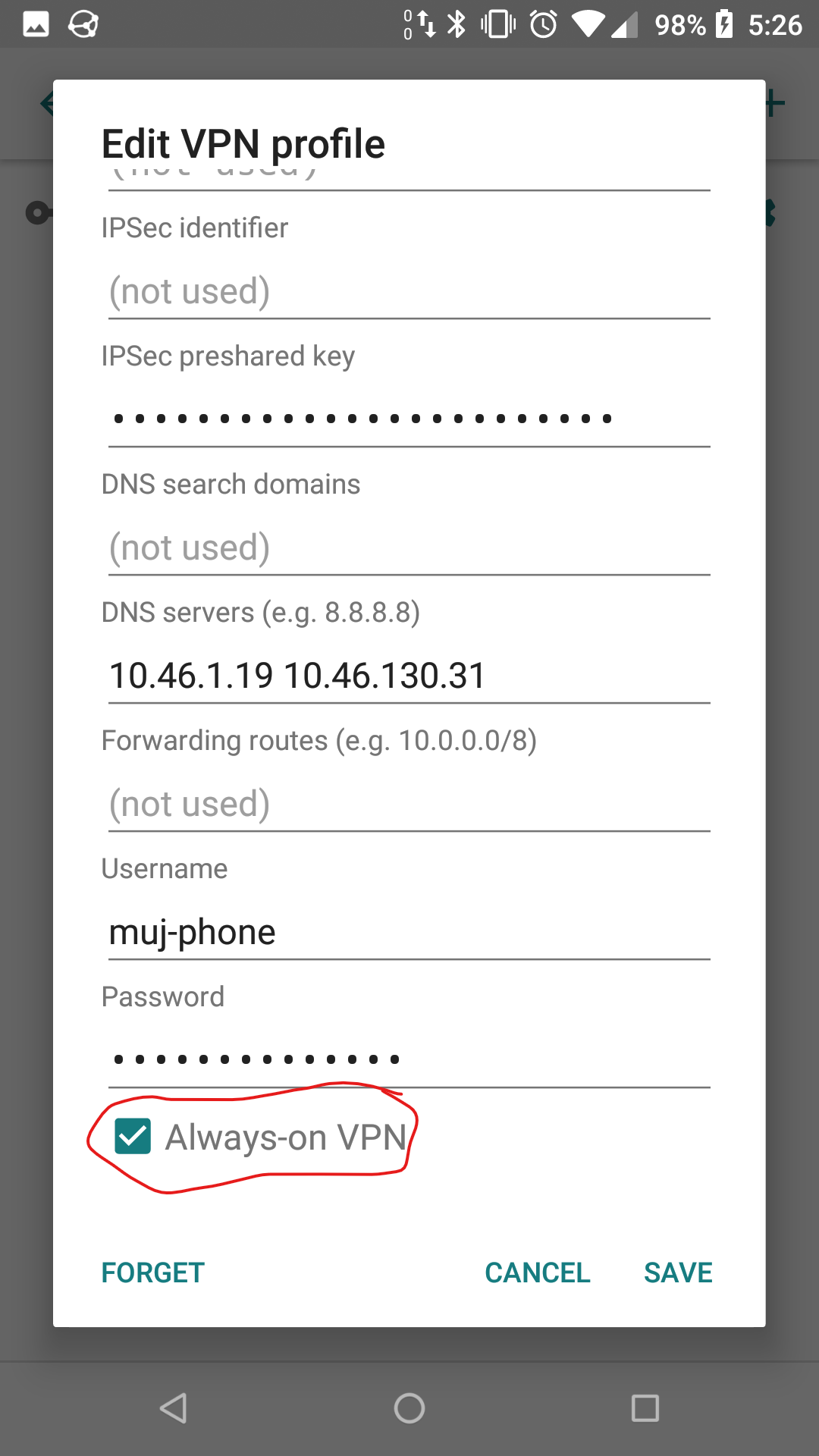 Always On VPN Connected in Android