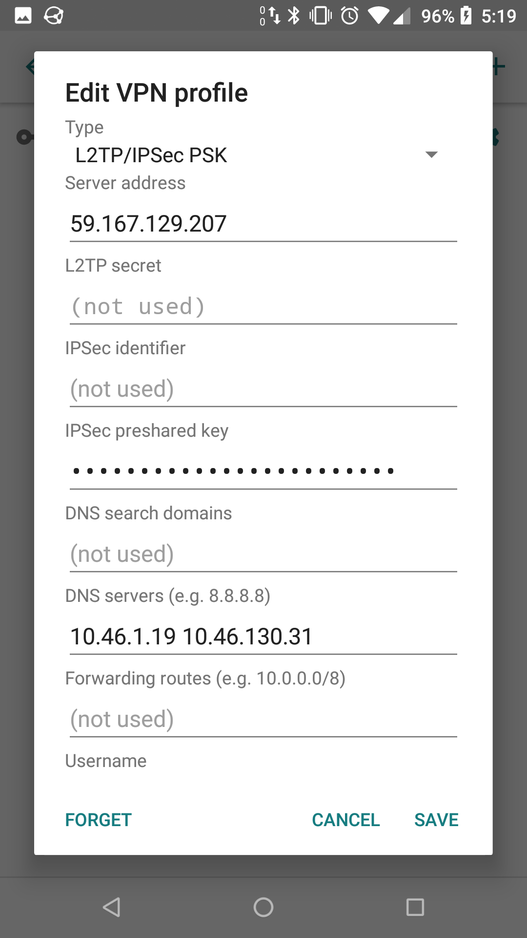 VPN Connection Details in Android