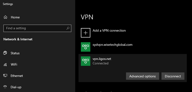 VPN Connected in Windows 10