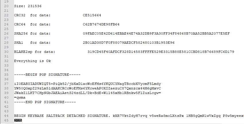 Hashes and signatures of a manifest file.