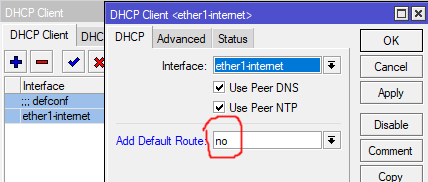 Disable the primary interface deafult gateway.