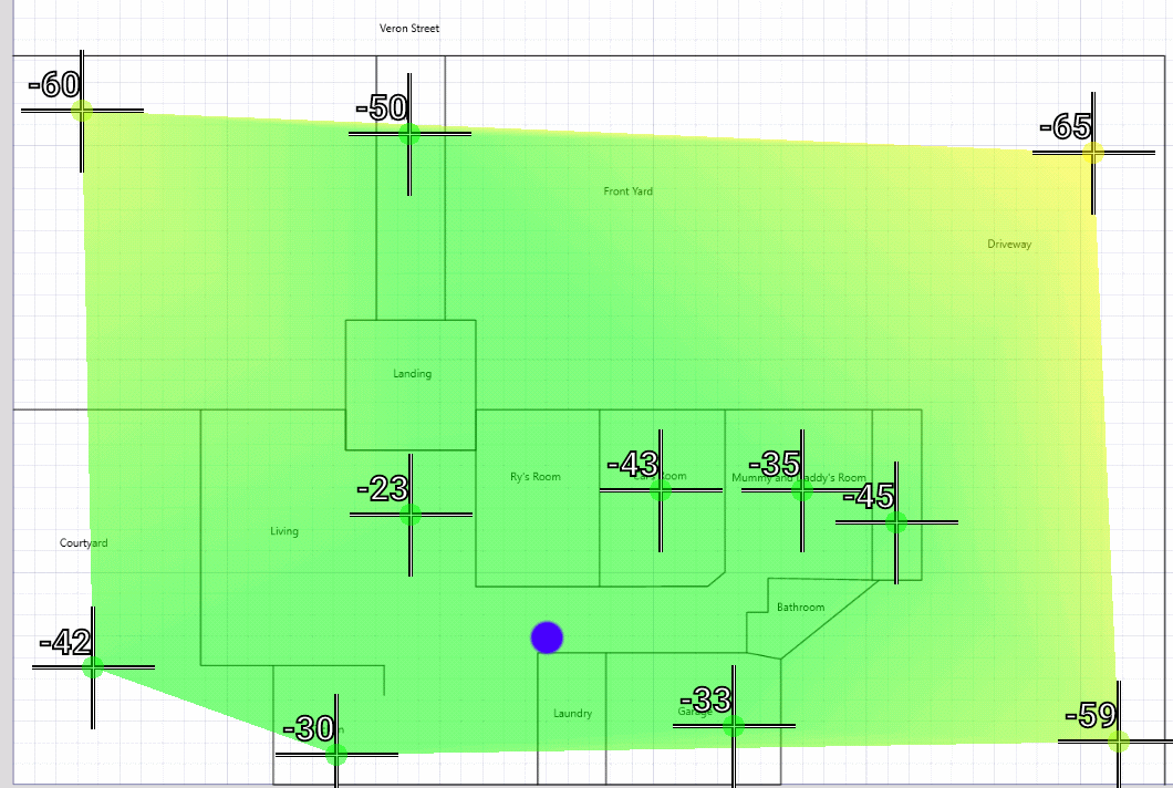 wAP 2.4GHz Heatmap - Access Point in Blue
