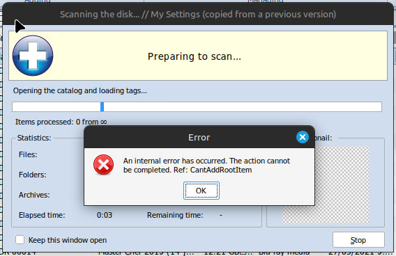WinCatalog error when importing a BluRay disk via Wine