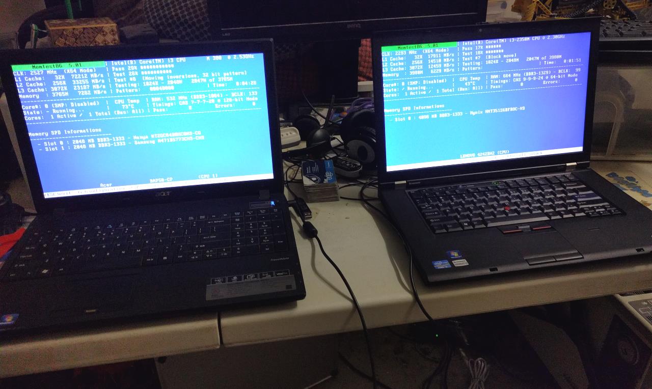 Memtest86+ running on two laptops
