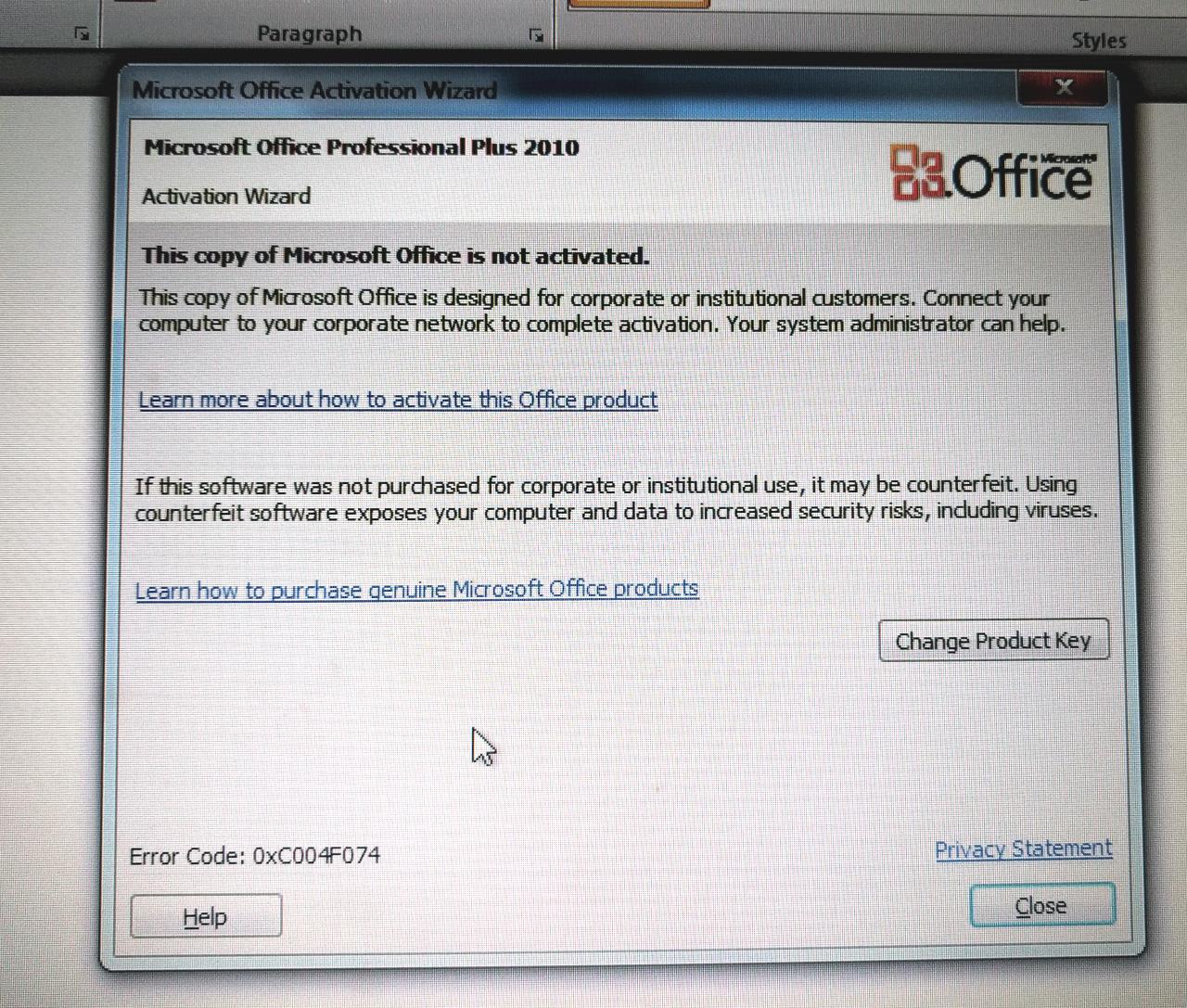 Can't activate Office either.