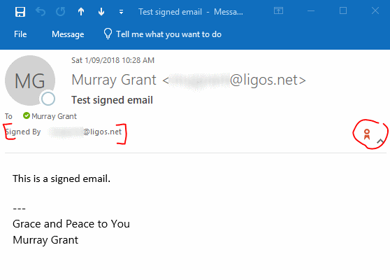Outlook gives you a red / orange ribbon for receiving signed emails.