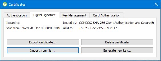 Certificate Loaded in the Digital Signature Slot.