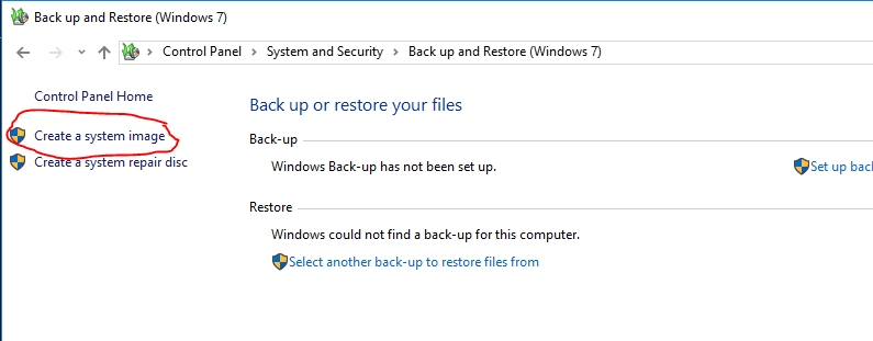 System Image Backups are a bit Hidden in Windows 10