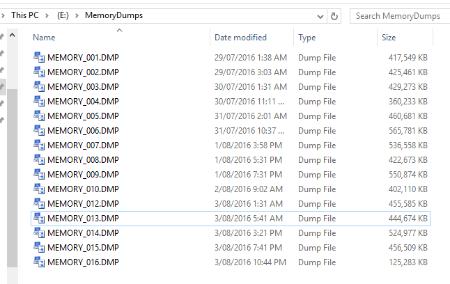 That's a lot of memory dumps for 6 days!