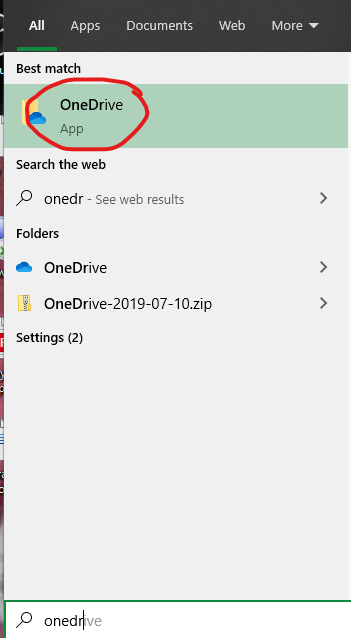 Search for OneDrive