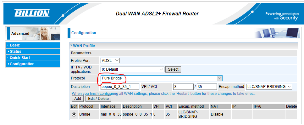 My old Billion router calls it 'Pure bridge'